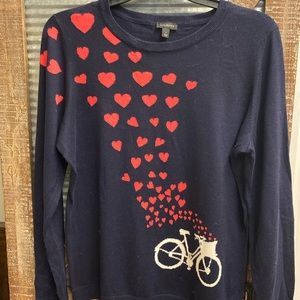 NWT TALBOTS NAVY BLUE SWEATER WITH HEARTS SIZE M-L